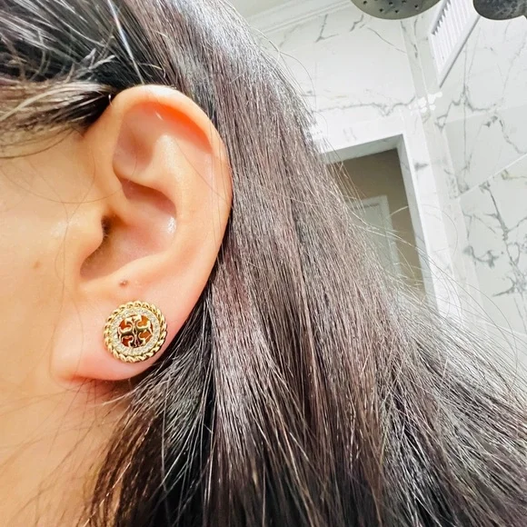 Tory Burch Gold and paved Crystal Stud Earrings